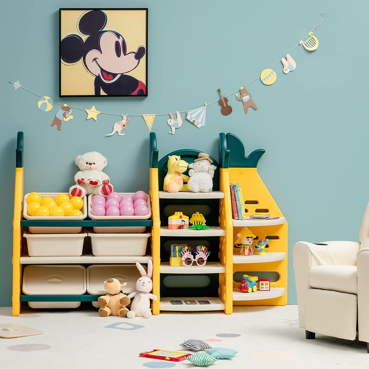 Kids Toy Storage Organizer with 6 Bins and 7 Shelves A320