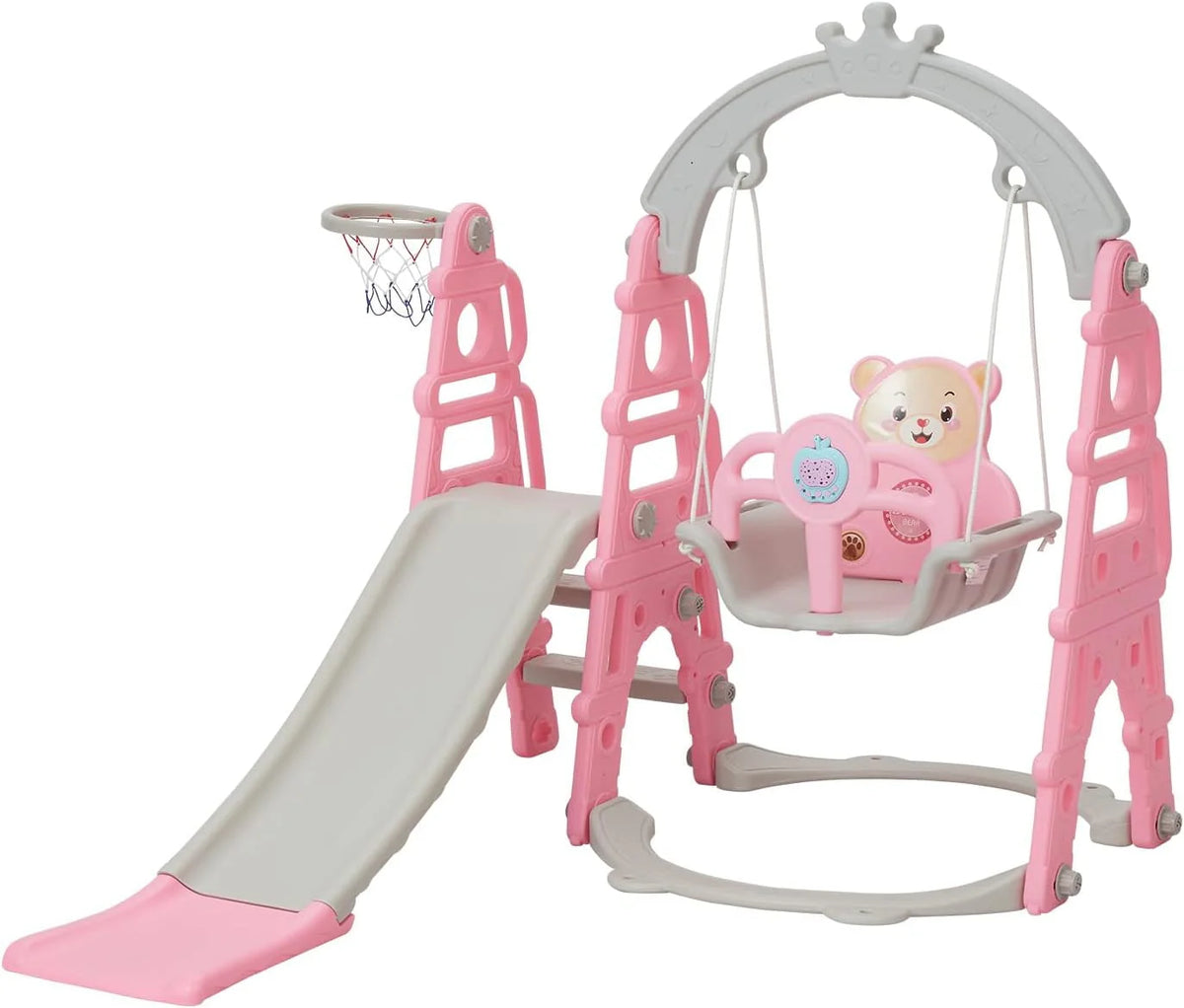 5 in 1 Toddler Slide Swing Set with Basketball Hoop Blue P69511