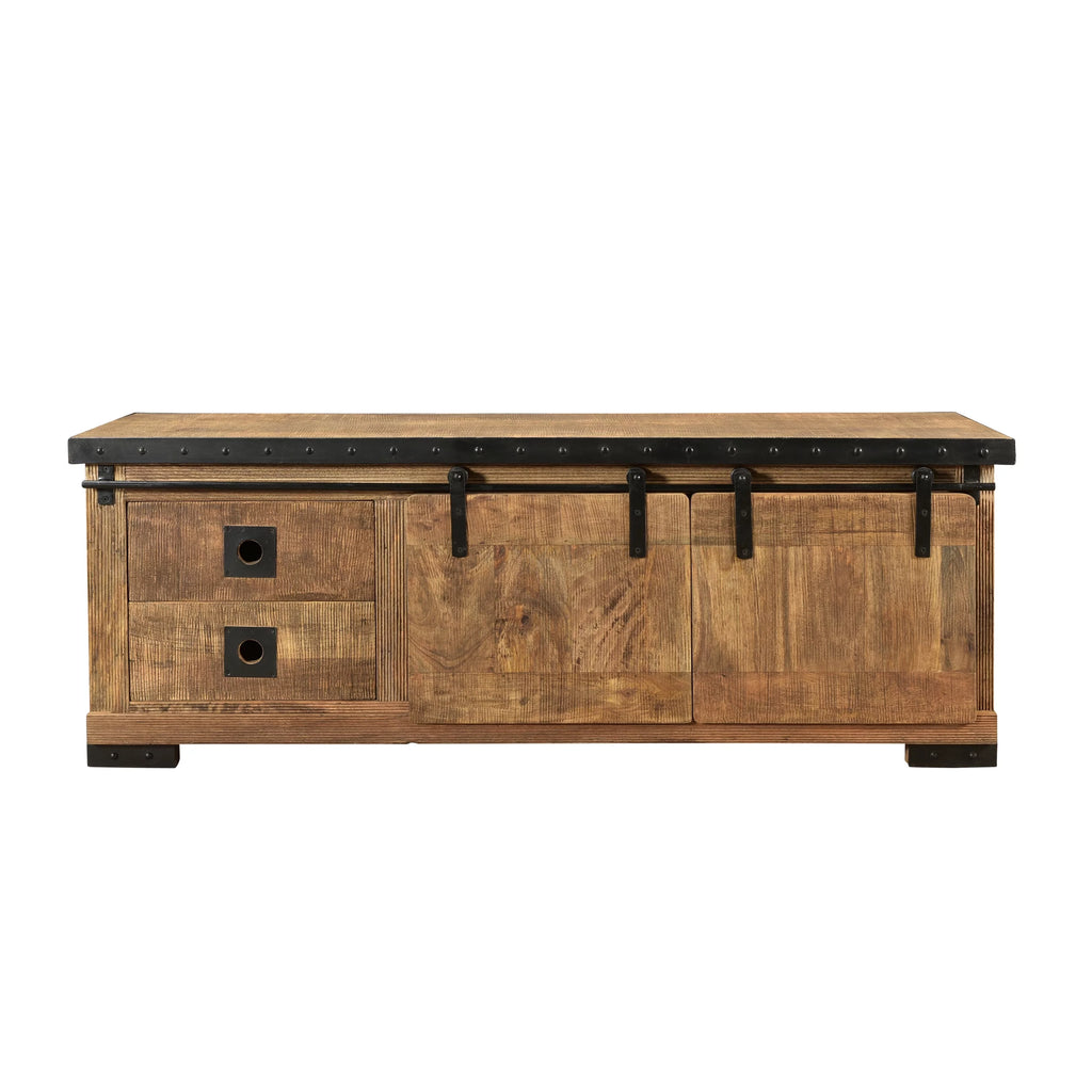 Natural and Black Mango Wood TV Stand Q5456