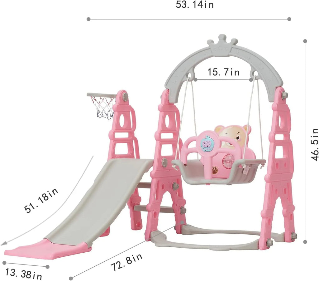5 in 1 Toddler Slide Swing Set with Basketball Hoop Blue P69511