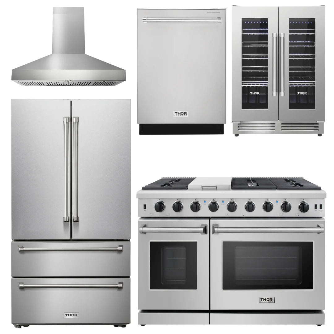 48 Propane Gas Range, Range Hood, Refrigerator, Dishwasher, Wine Cooler O87625