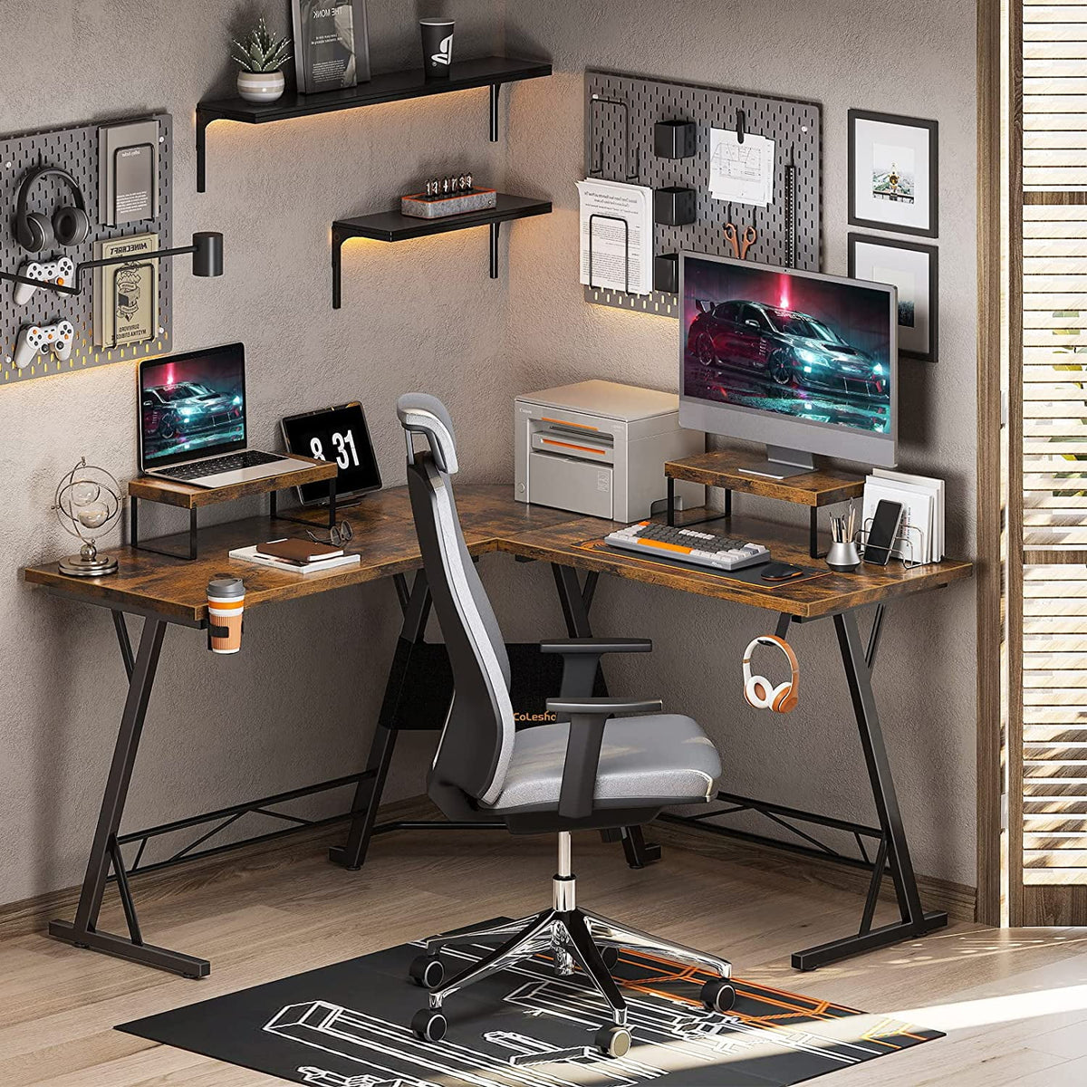 L Shaped Gaming Desk with 2 Monitor Stands A746
