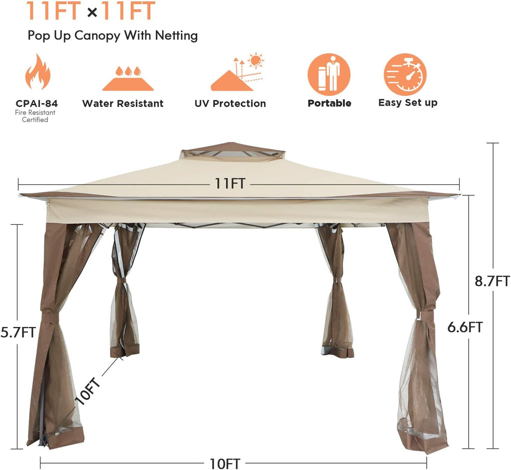 11’ X 11’ Pop Up Canopy Tent with Mosquito Netting Q588302