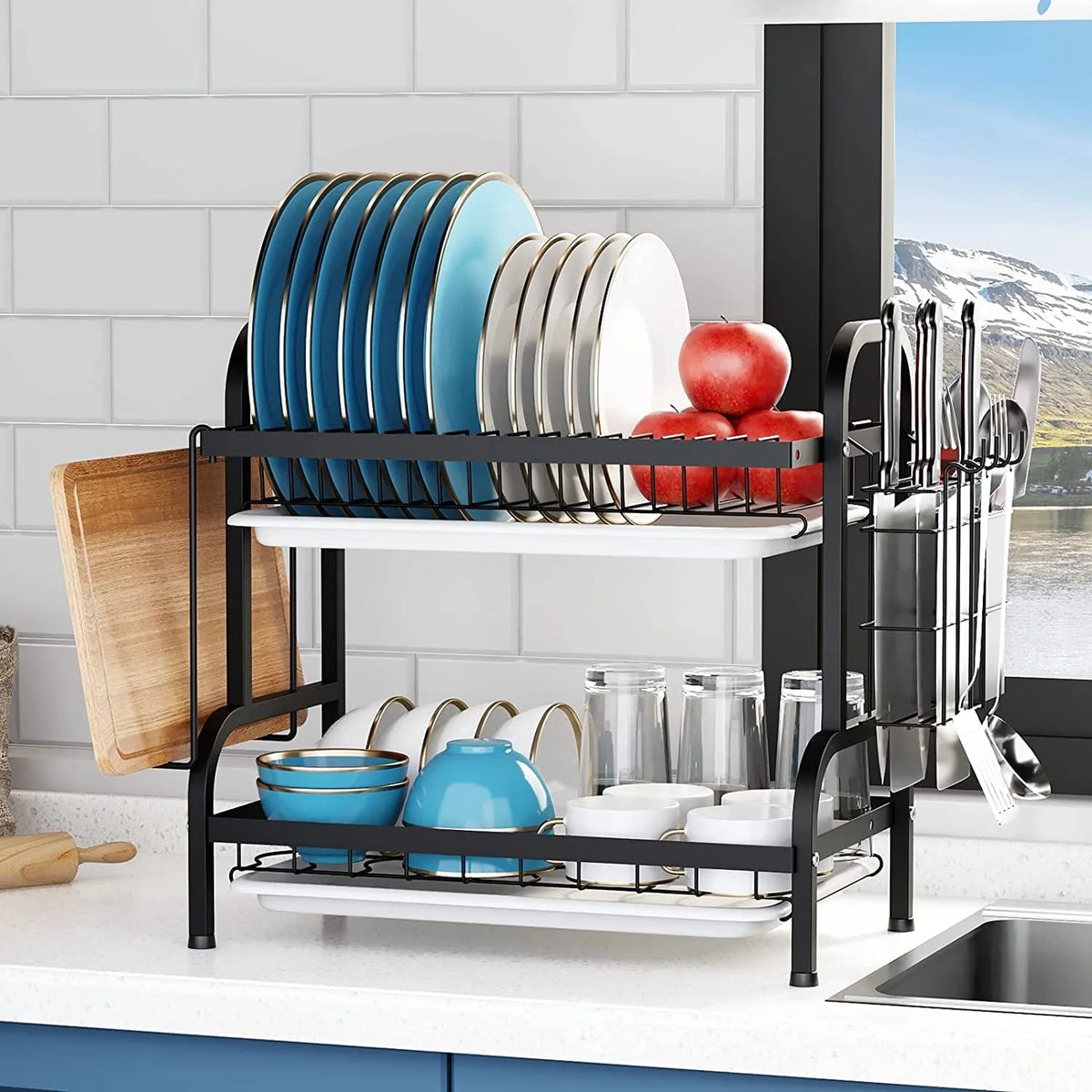 2-Tier Dish Drying Rack with Drain Board Tray R62131
