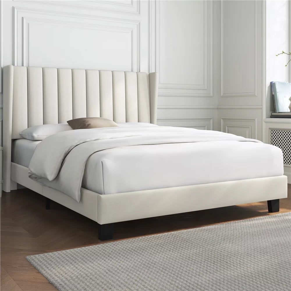 Full Dark Gray Wingback Bed with Tufted Headboard L32061
