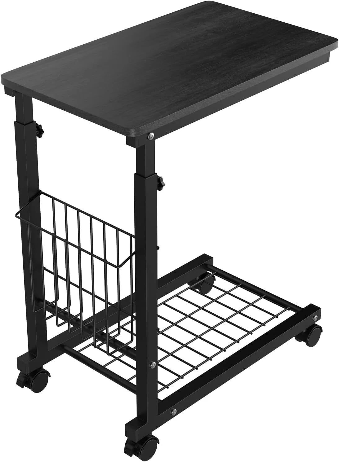 C Shaped Side Table with Wheels & Storage Shelves K25261