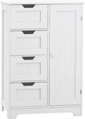 White Freestanding Bathroom Storage Cabinet with 4 Drawers and 1 Door K5851