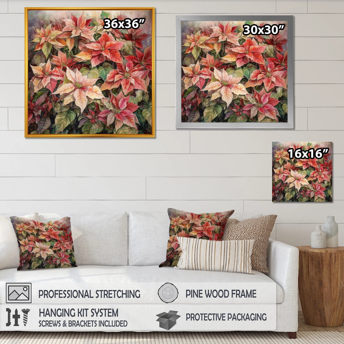 Red Poinsettia Framed Floral Wall Decor 30 in. x 30 in. D292