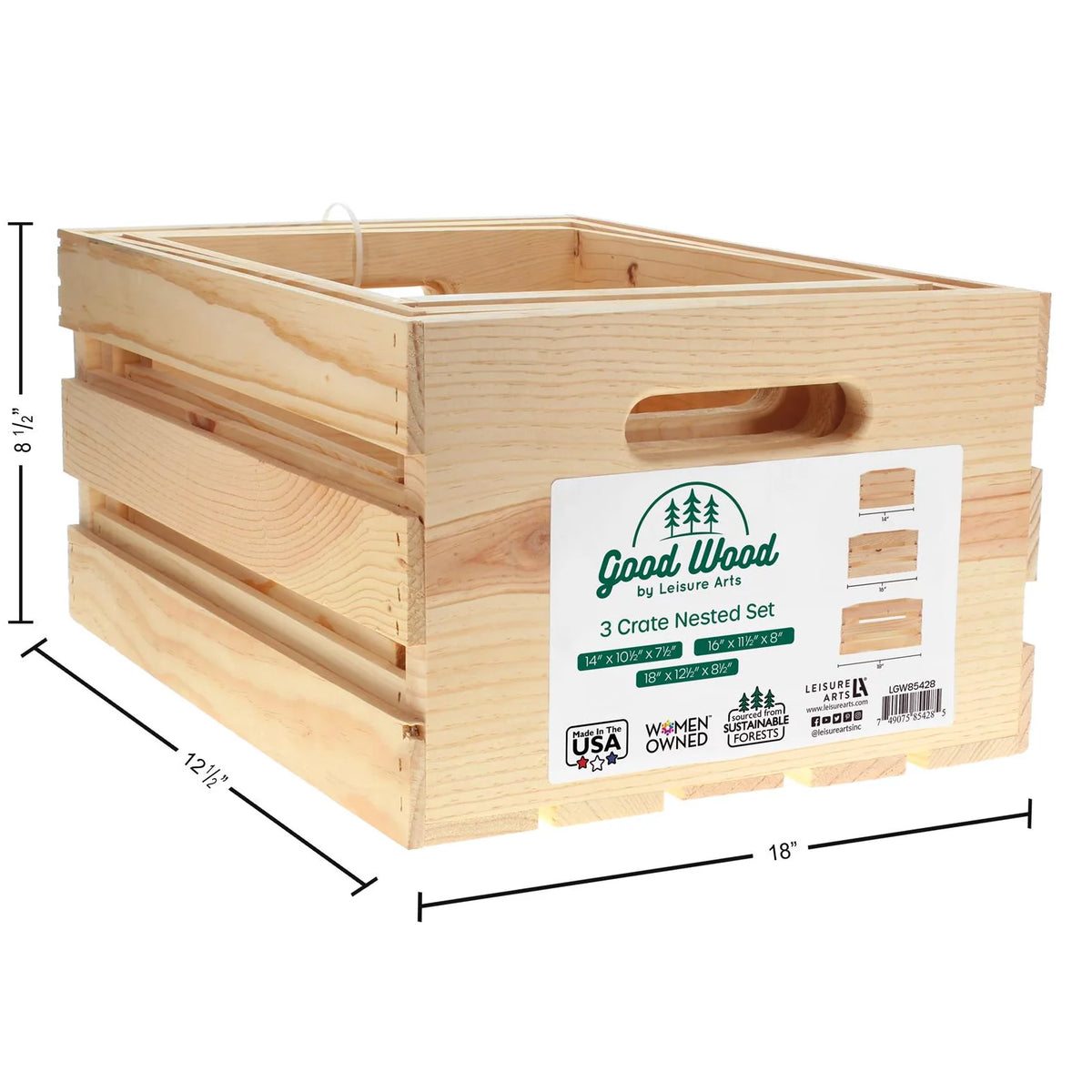 Wooden Crate 3 Piece 14" 16" 18" J3127