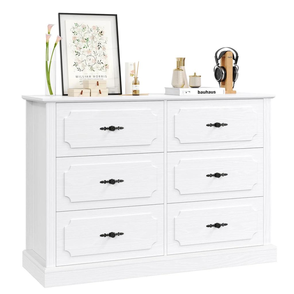 White 6 Drawer Wood Dresser Y4804