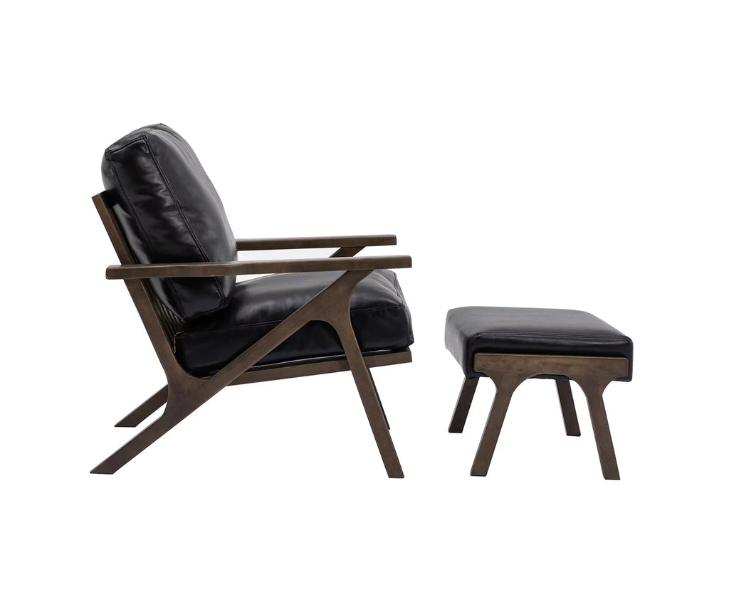 Black Faux Leather Accent Chair and Ottoman Set N71447