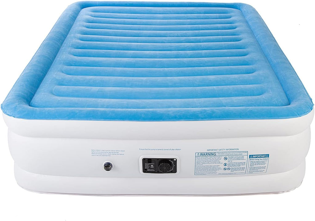 Electric Air Mattress with Internal Pump, Plush Inflatable Bed Queen O391642