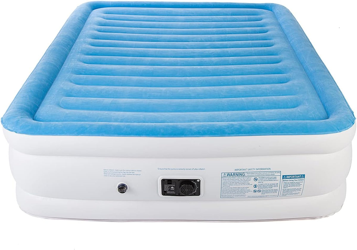 Electric Air Mattress with Internal Pump, Plush Inflatable Bed Queen O391642