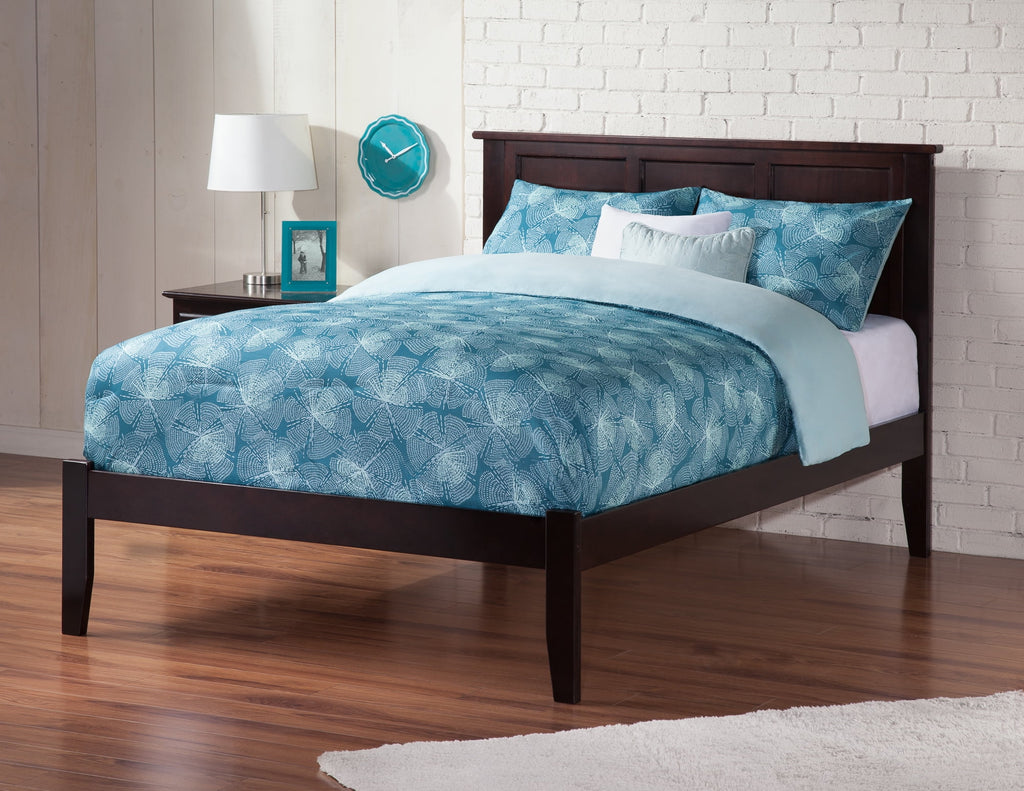 Espresso Full Solid Wood Platform Bed with Panel Headboard S418