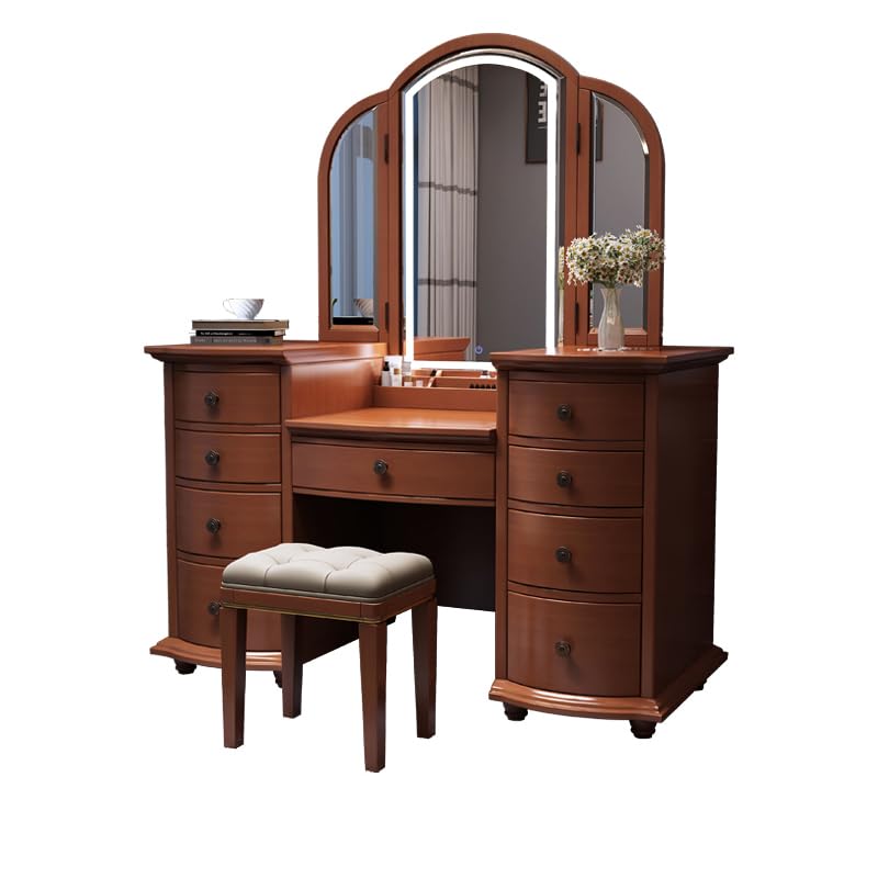 9 Drawer Vanity Table and Stool Set with LED Light W718760