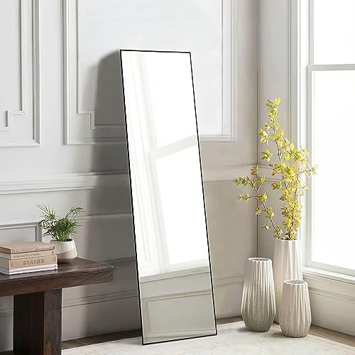 Arched Full Length Mirror with Stand Aluminum Frame Black 59"x16" P75071