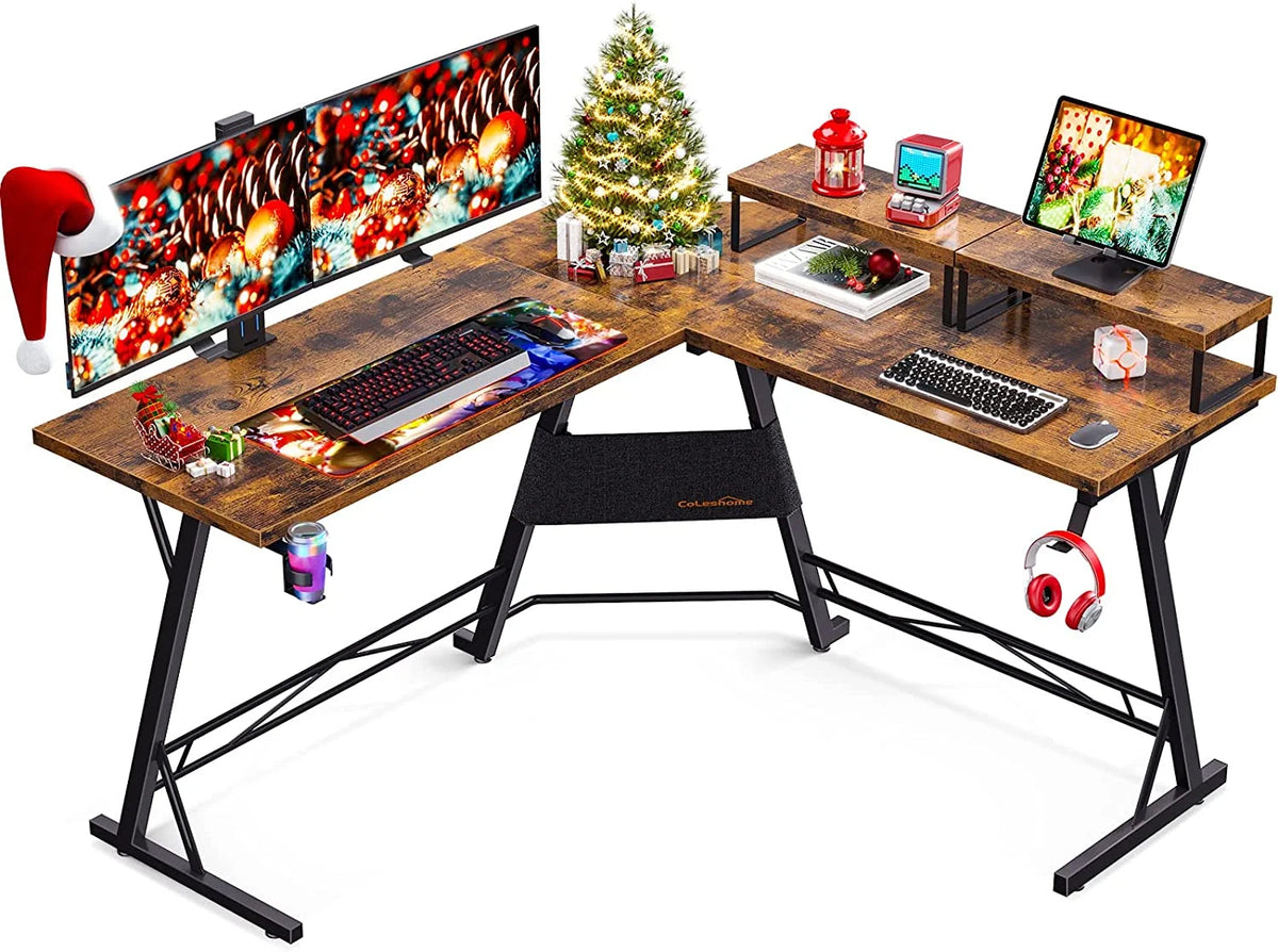 L Shaped Gaming Desk with 2 Monitor Stands A746