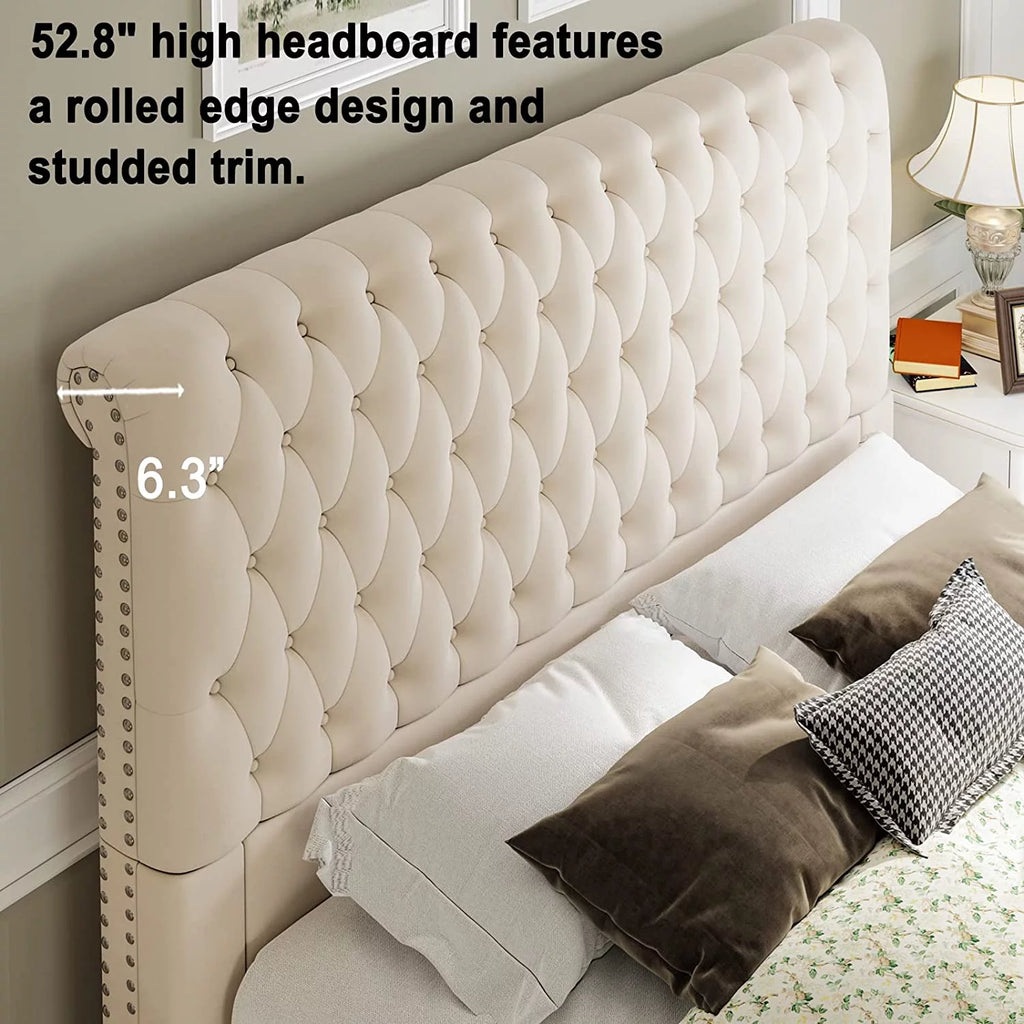 Queen Size Velvet Upholstered Sleigh Bed E976
