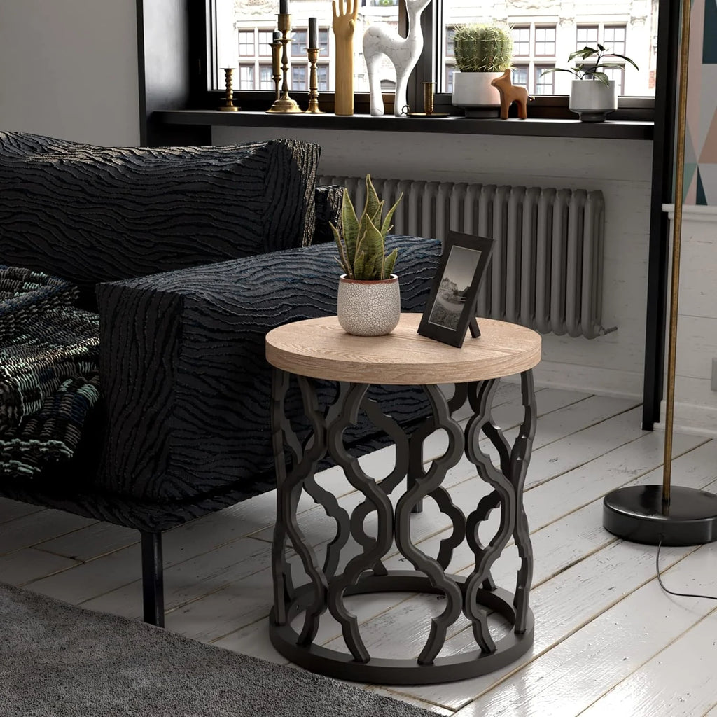 Round Black Wood End Table F58241