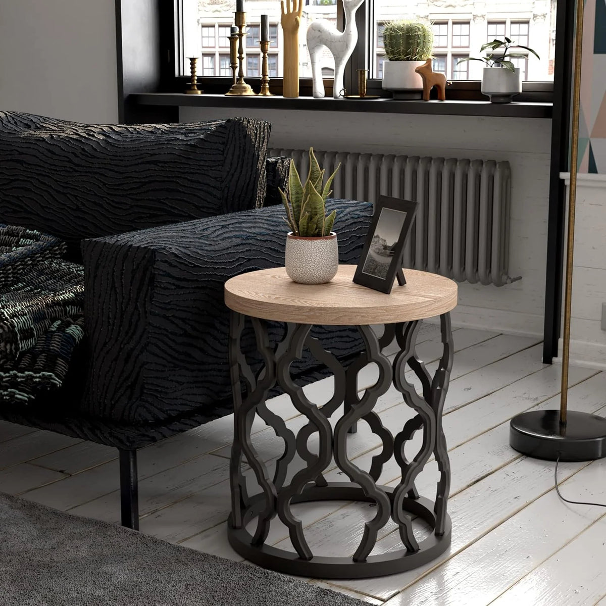Round Black Wood End Table F58241