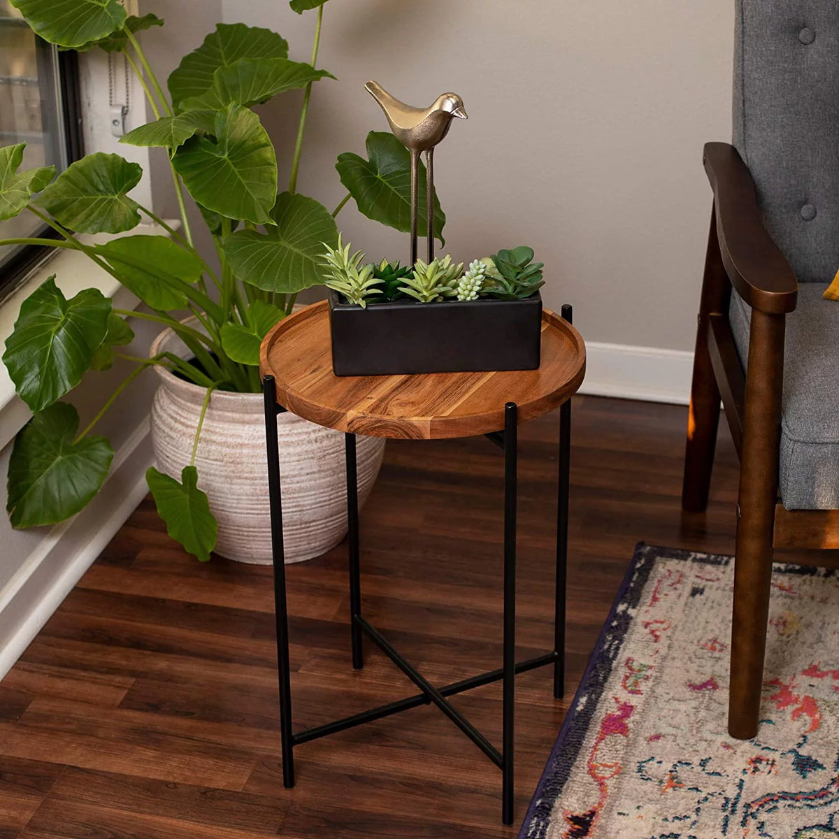 Folding Side Table with Removable Wood Tray E91353