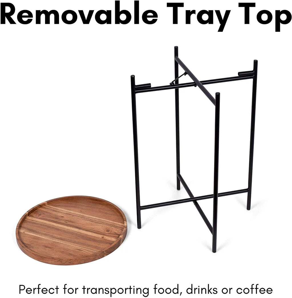 Folding Side Table with Removable Wood Tray E91353