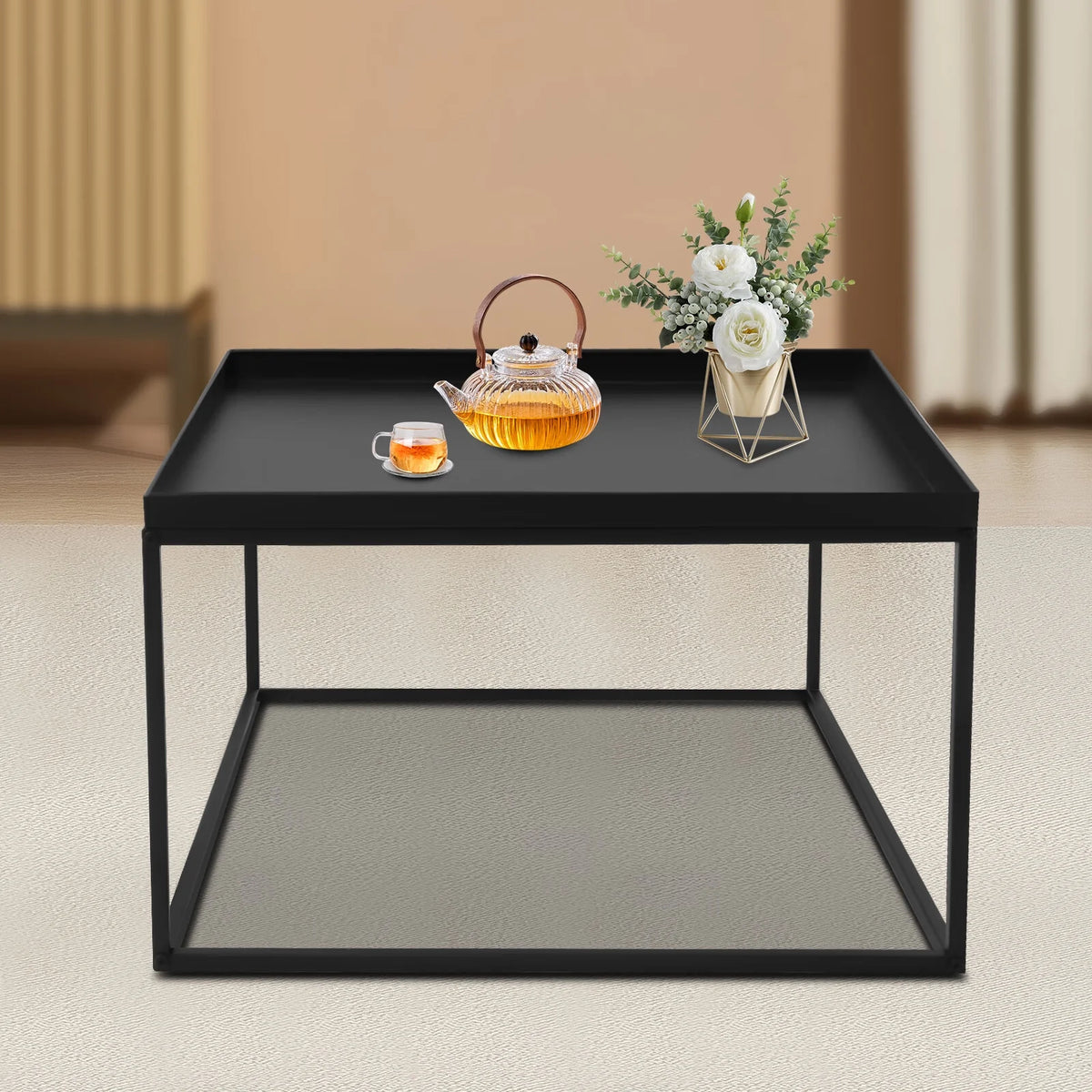 23x23x14 Inch Metal Square Coffee Table Black B723