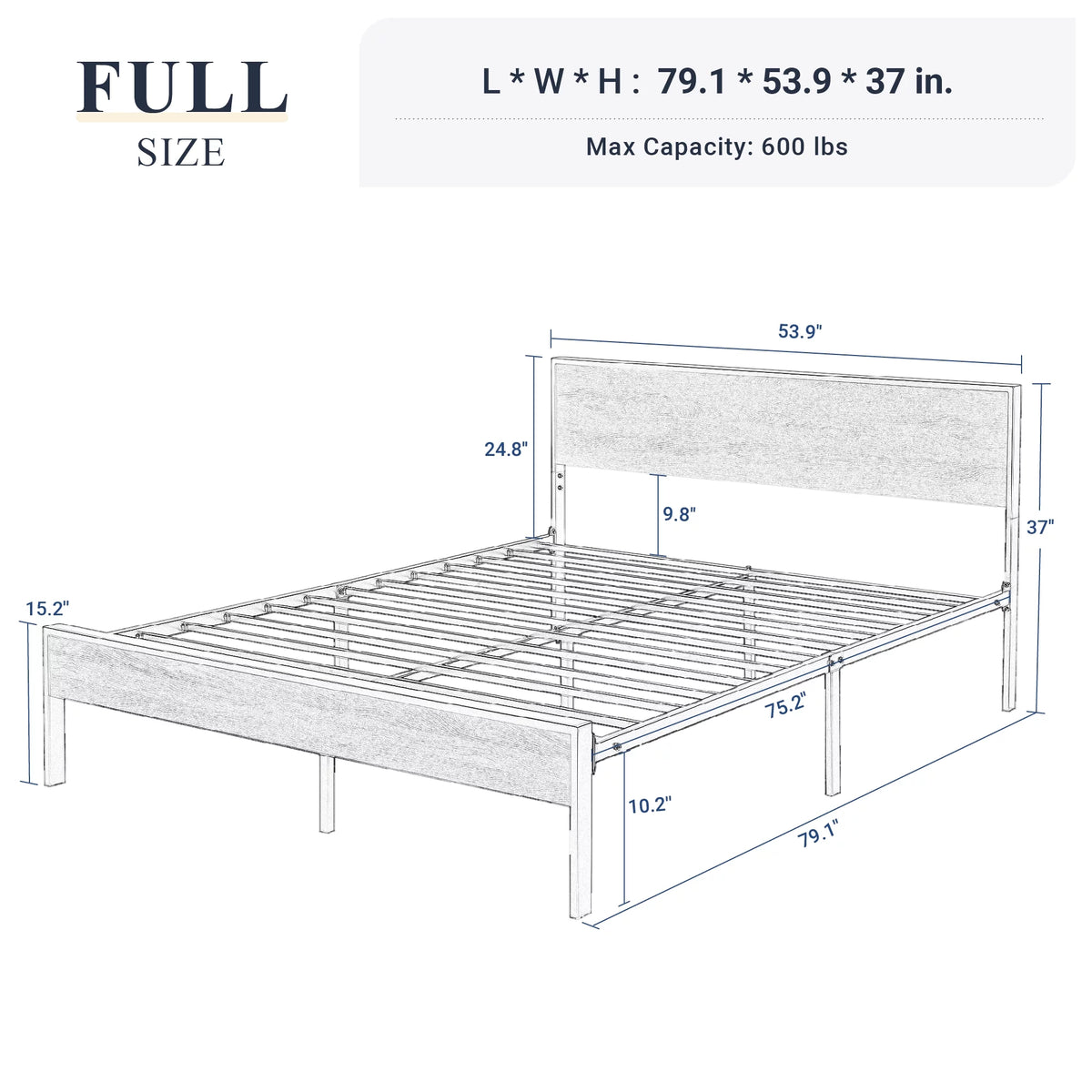 Full Size Heavy Duty Bed Frame with Black Oak Headboard X213