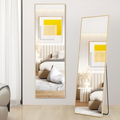 Arched Full Length Mirror with Stand Aluminum Frame Black 59"x16" P75071