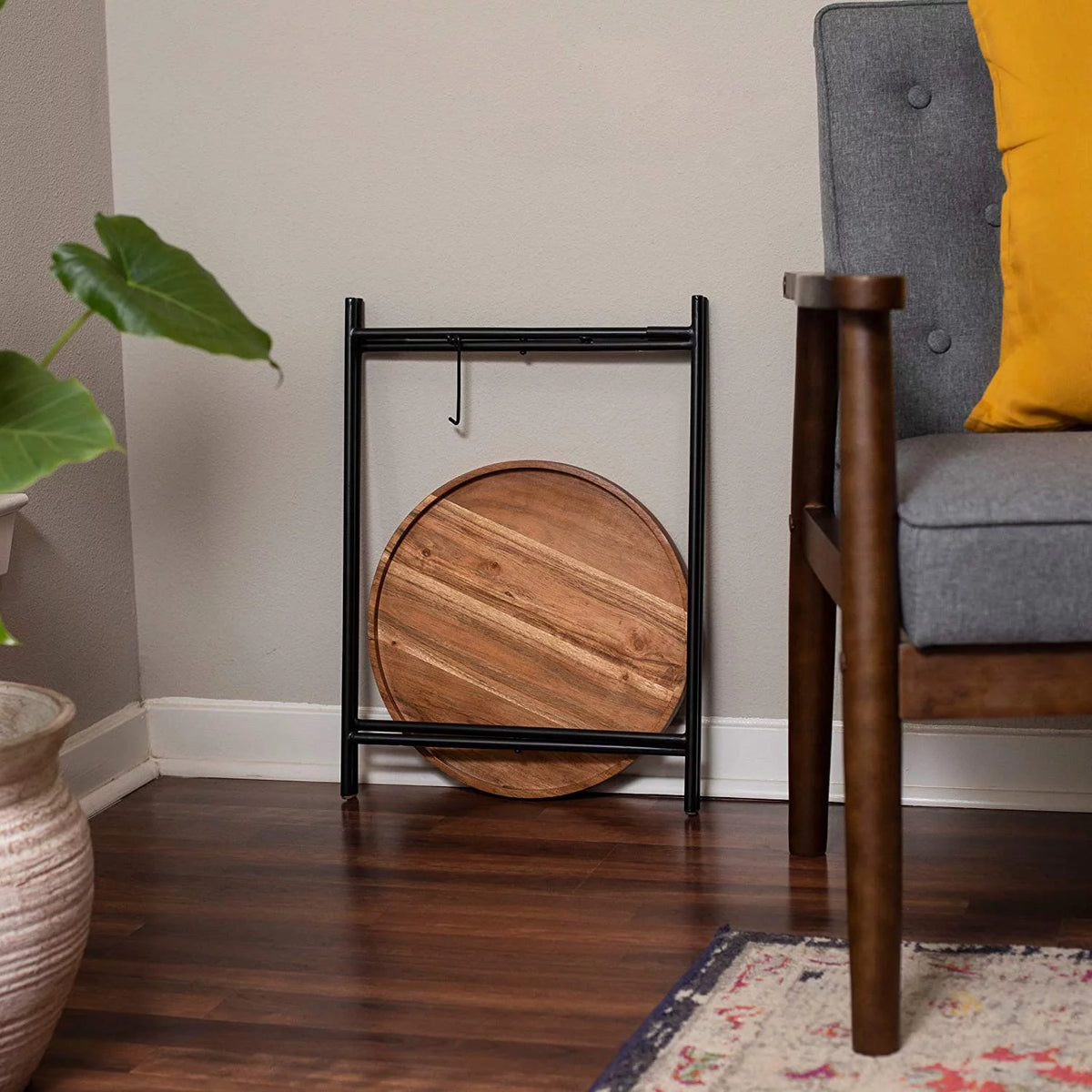 Folding Side Table with Removable Wood Tray E91353