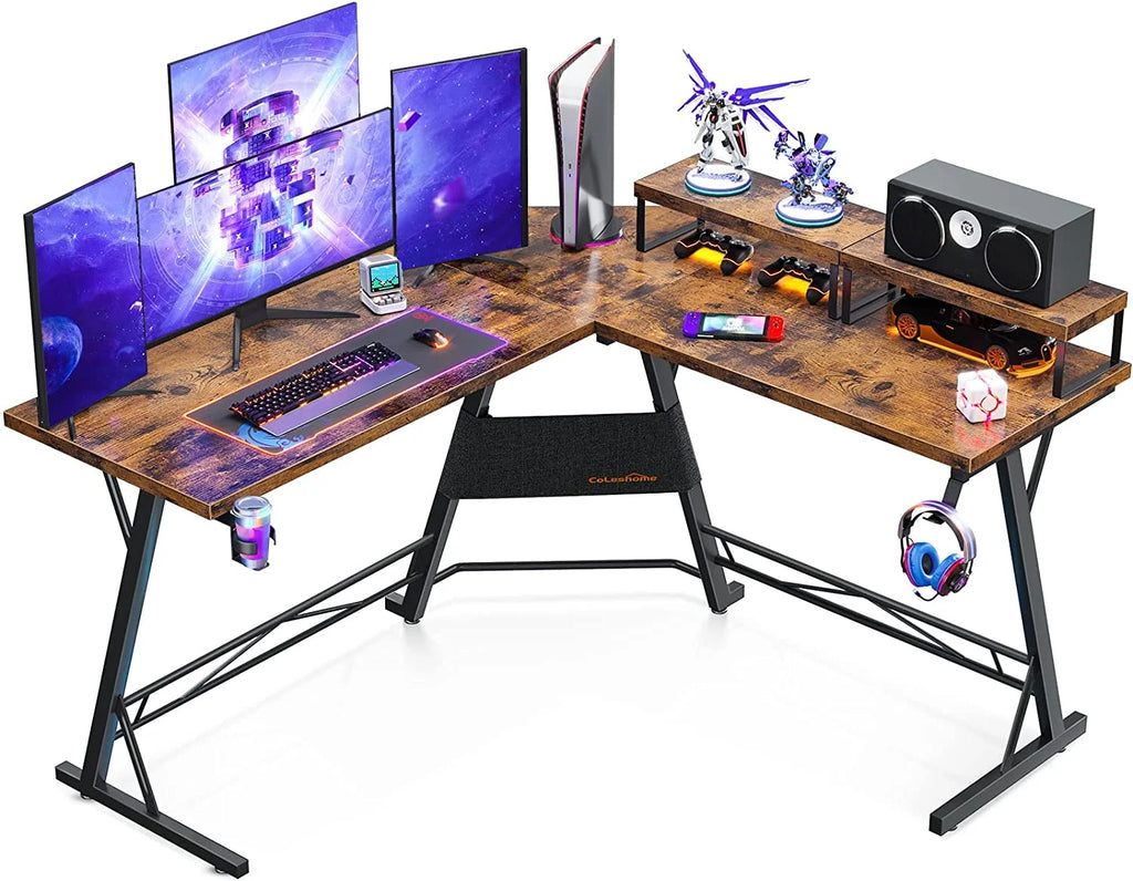 L Shaped Gaming Desk with 2 Monitor Stands A746