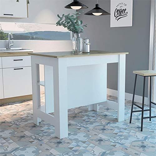 Kitchen Island with White Base and Light Oak Top H67868