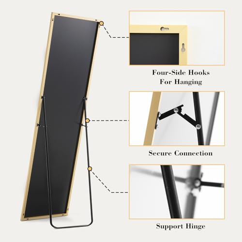 Arched Full Length Mirror with Stand Aluminum Frame Black 59"x16" P75071