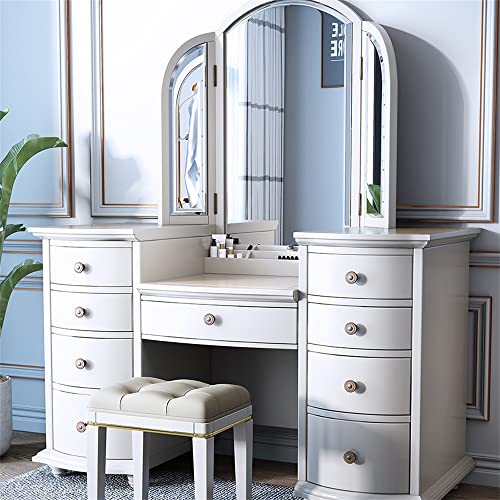 9 Drawer Vanity Table and Stool Set with LED Light W718760