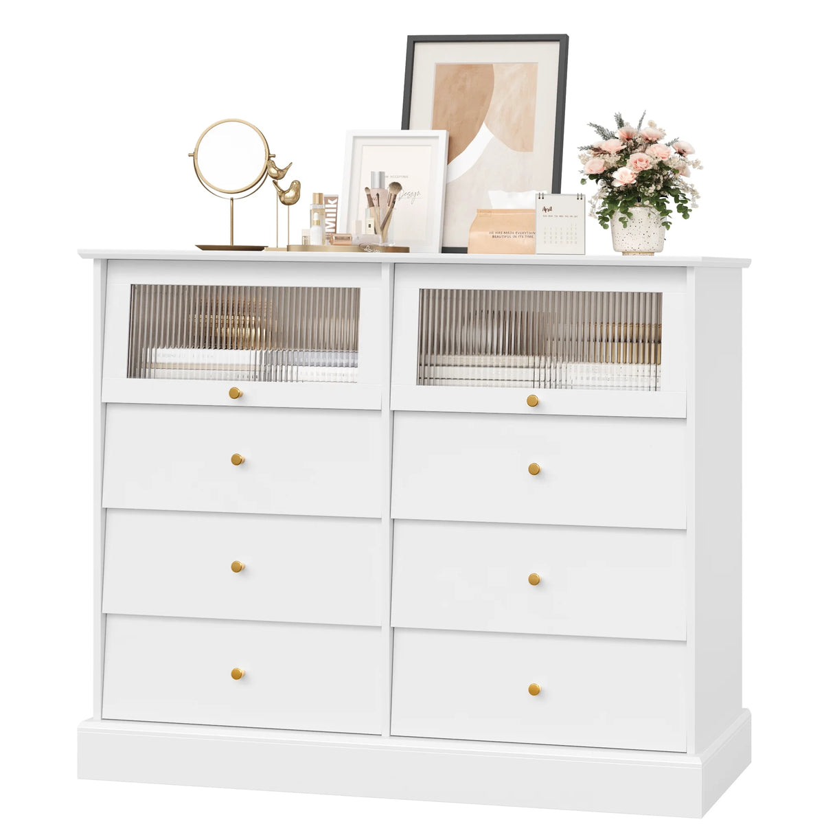 Black 8 Drawer Glass Door Wood Dresser R921