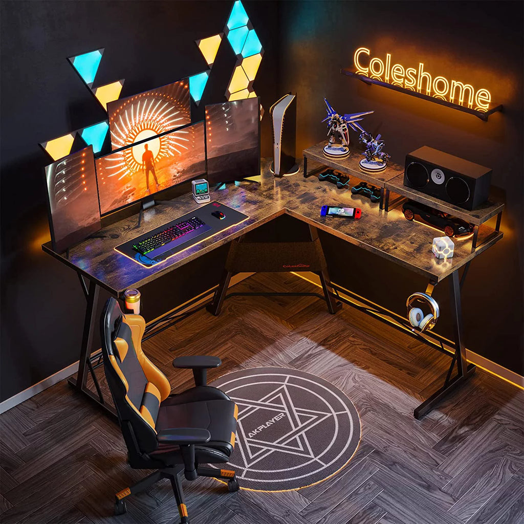 L Shaped Gaming Desk with 2 Monitor Stands A746
