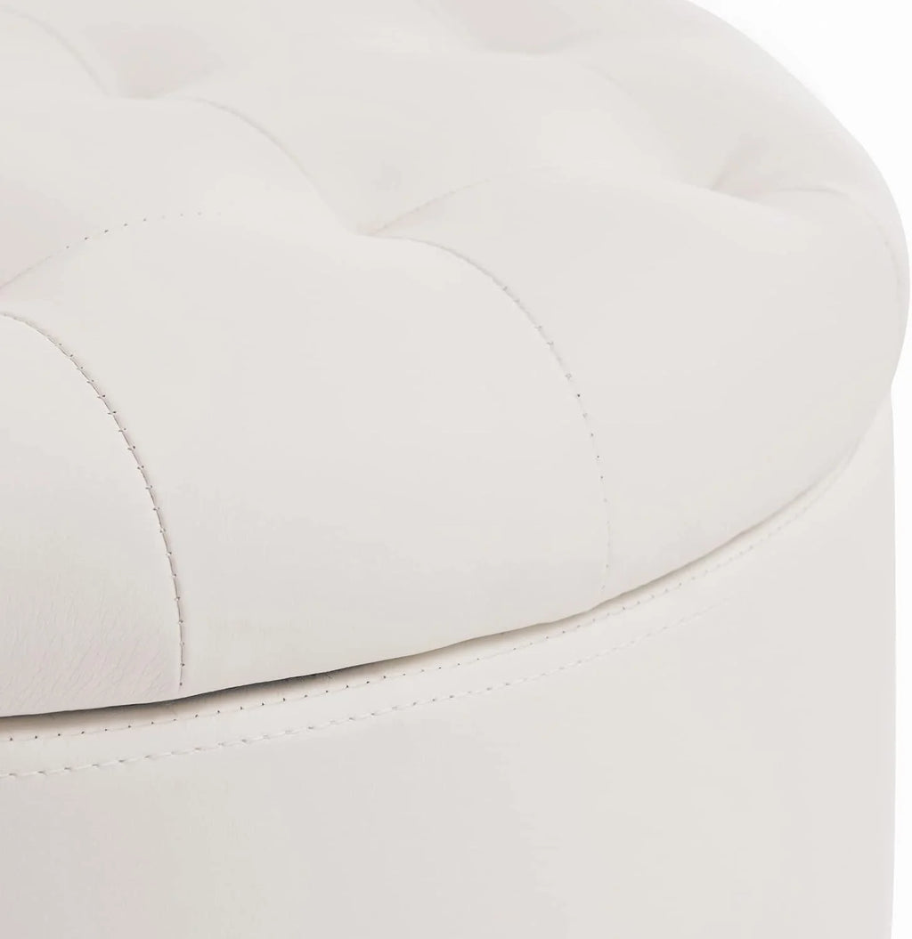 19" Round Storage Ottoman with Cover Lid Tufted PU Leather Fabric Ottoman E1331