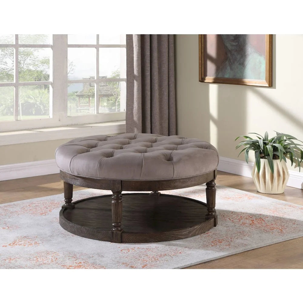 Linen Fabric Upholstered Round Ottoman O4264