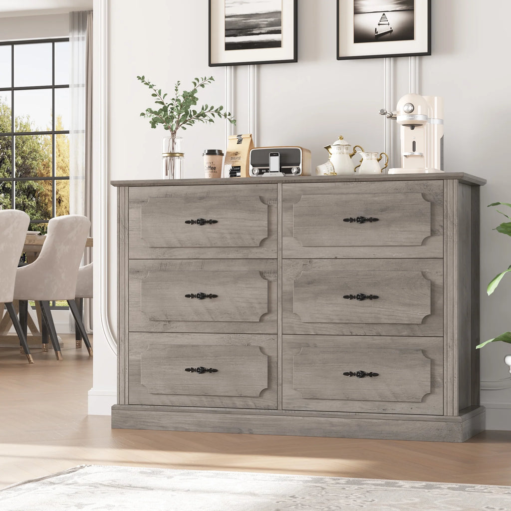 White 6 Drawer Wood Dresser Y4804