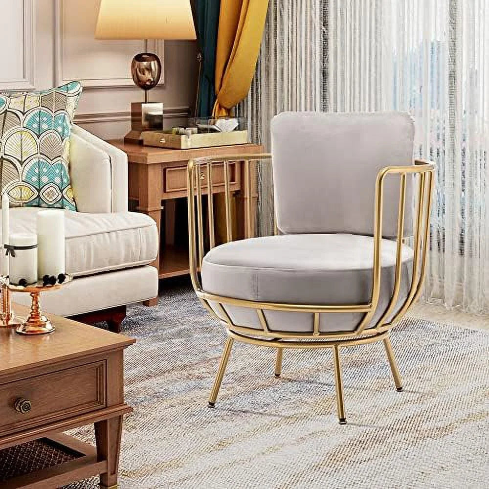 Velvet Swivel Barrel Chair with Gold Legs N358969