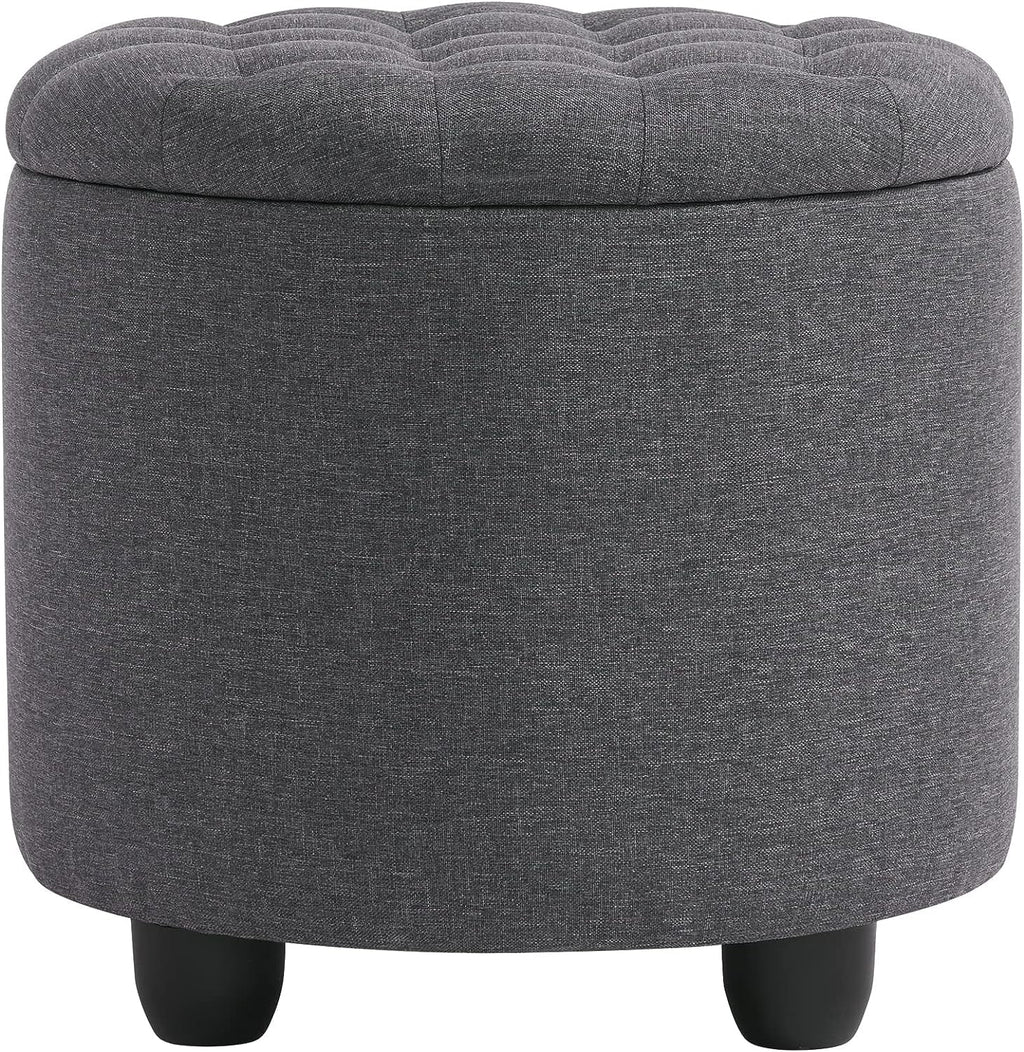 19" Round Storage Ottoman with Cover Lid Tufted PU Leather Fabric Ottoman E1331