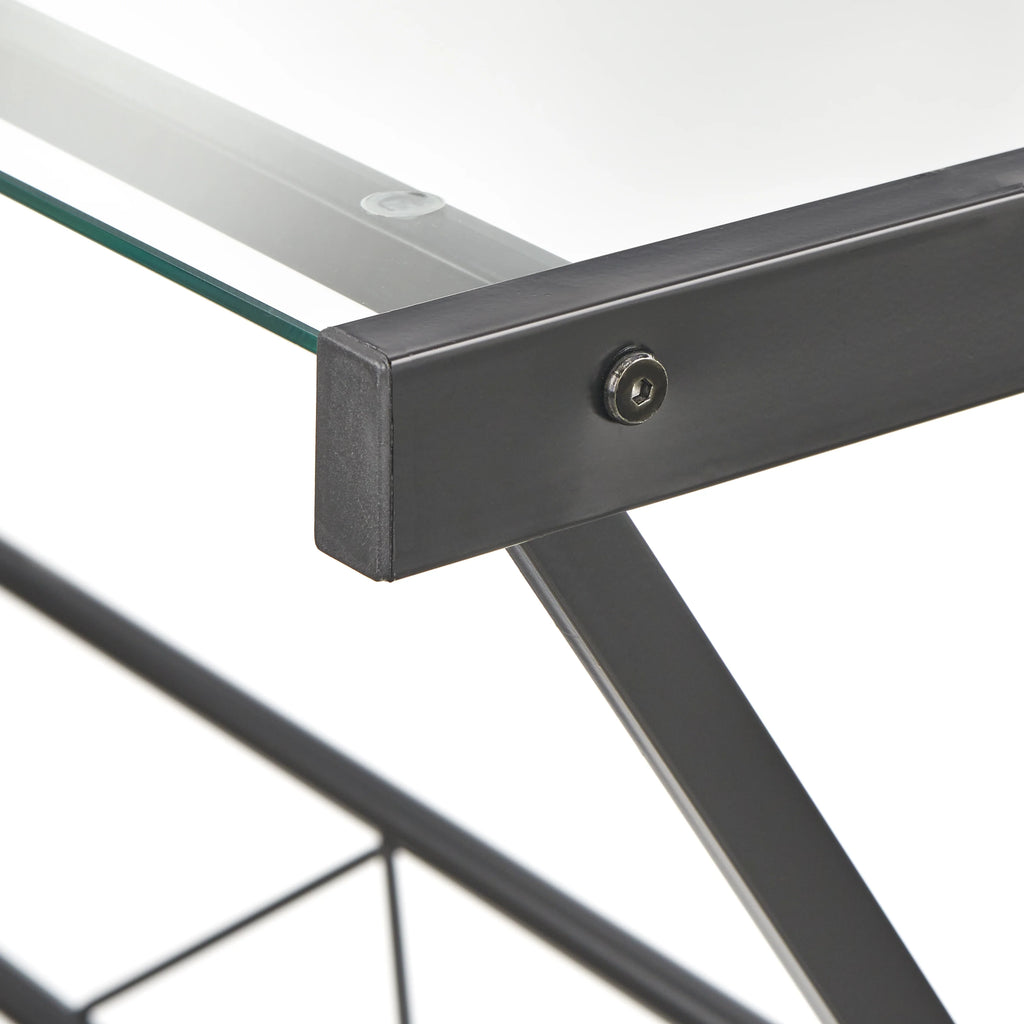 L Shape Computer Desk with Metal Frame & Clear Glass Top G50011