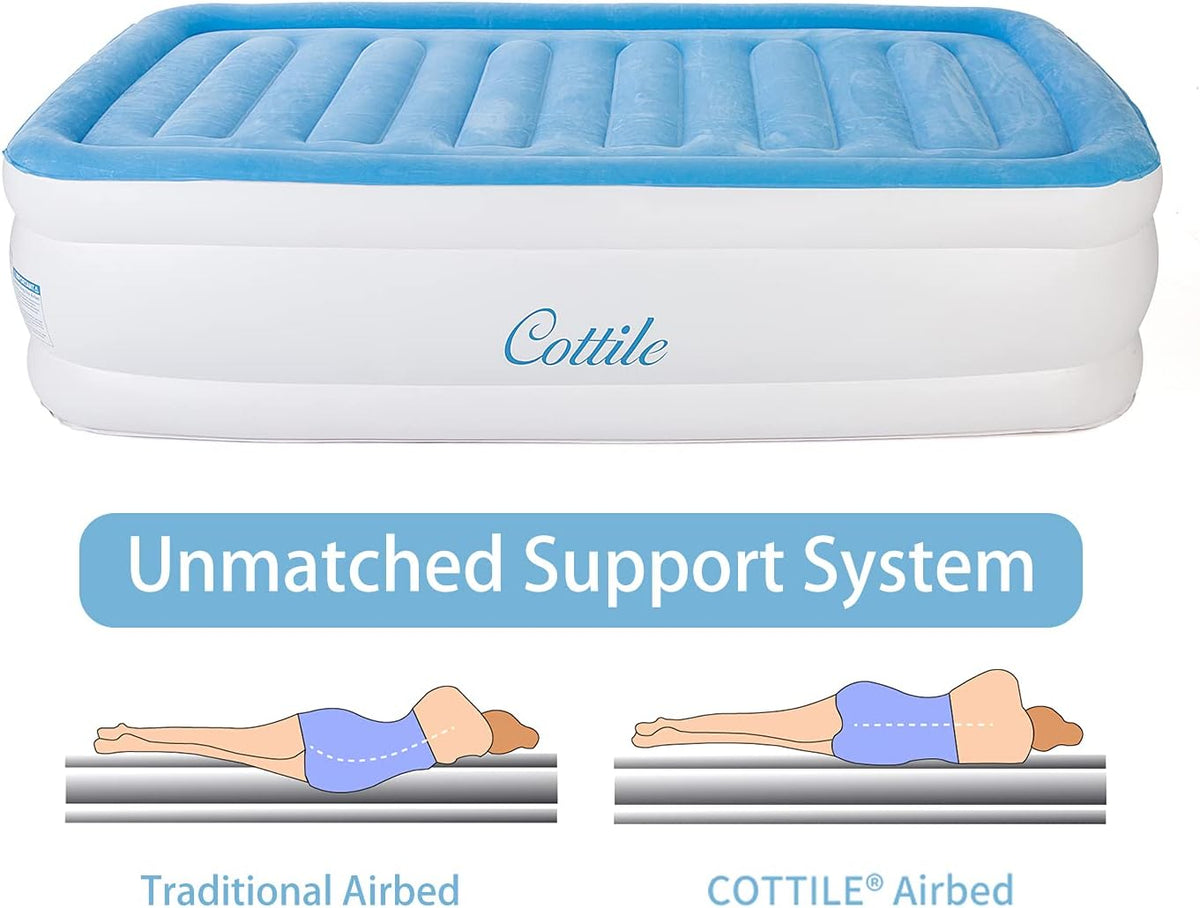 Electric Air Mattress with Internal Pump, Plush Inflatable Bed Queen O391642