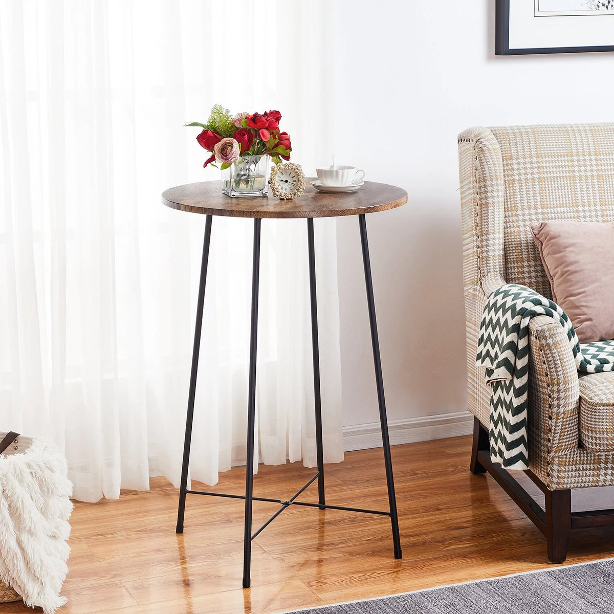 Round Wood Top Metal Frame Bar Table F7354