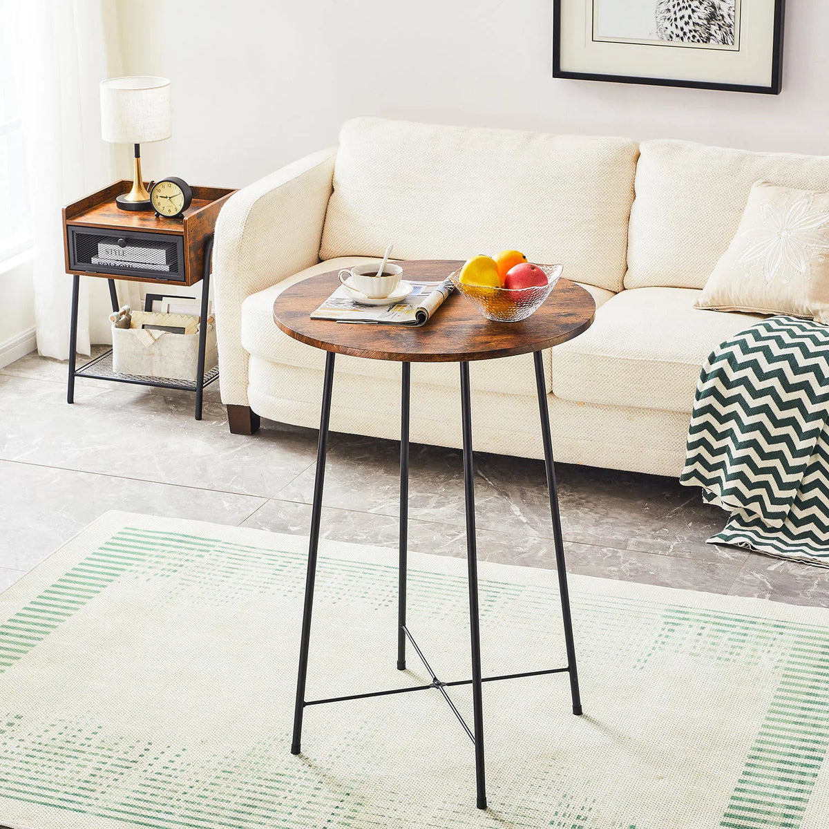Round Wood Top Metal Frame Bar Table F7354
