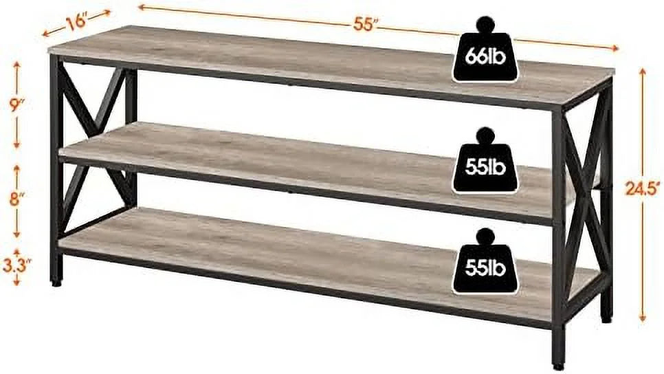 Industrial TV Stand with 3 Tier Shelves Metal Frame Rustic Brown Q950