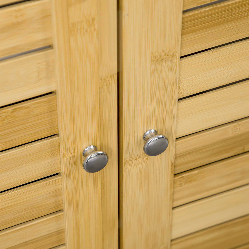 Bathroom Floor Cabinet with Bamboo Doors, Adjustable Shelves, White and Natural G244781