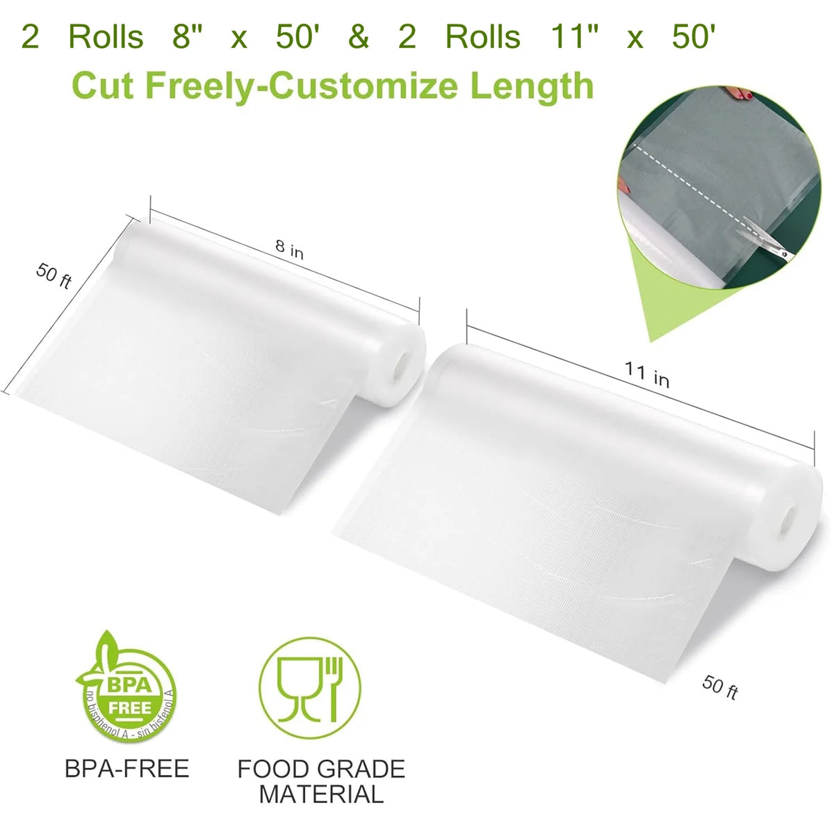 11" x 50' & 8" x 50' BPA Free Vacuum Sealer Bags X737556