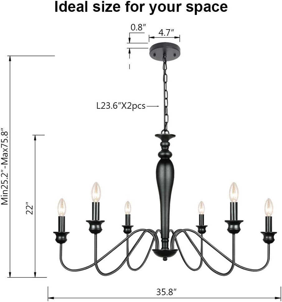 6-Light Black Iron Candle Chandelier E798