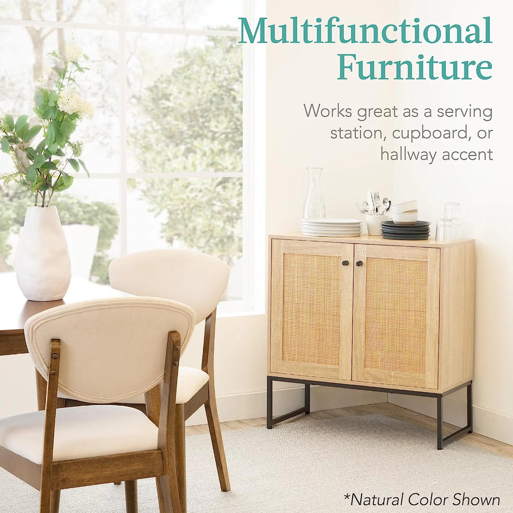 White 2-Door Rattan Storage Cabinet V8924